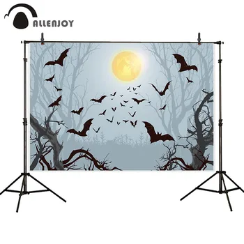 

Allenjoy photophone backgrounds Halloween moon cartoon forest bats night horror photographic backdrop for photo shoot photocall