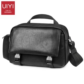 

UIYI Genuine Leather stitching nylon waterproof messenger bag men phone large capacity waterproof shoulder for ipad min handbag