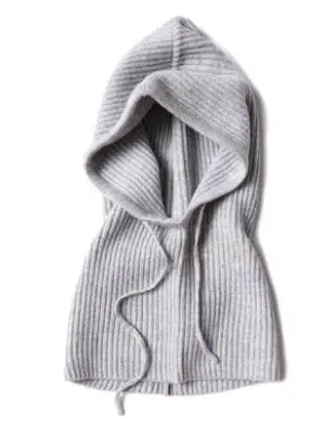 Шерсть мериноса вязаный шарф с капюшоном шапочки регулируемый размер 35x50 см для унисекс - Цвет: grey