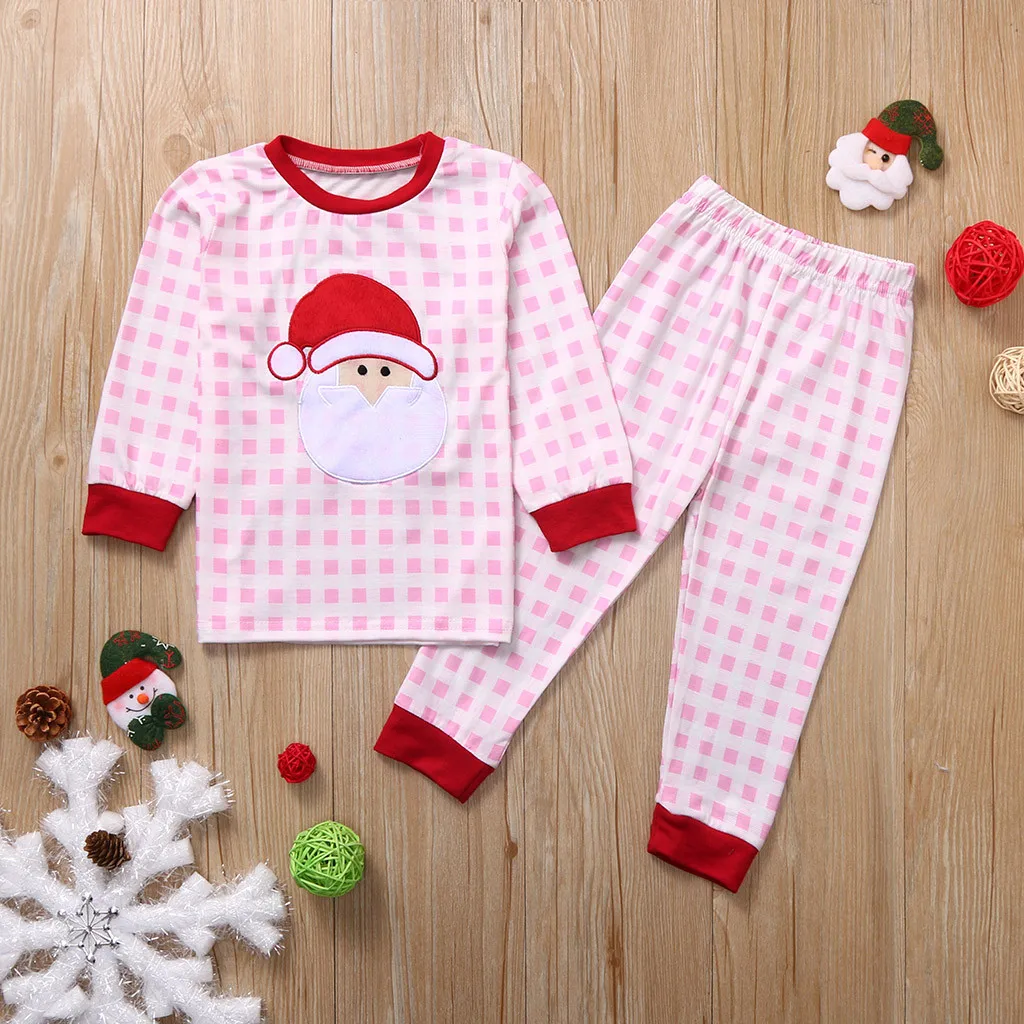 Рождественские пижамы для маленьких мальчиков и девочек; рождественские топы в клетку с Санта-Клаусом+ штаны; пижамы; детская одежда для сна; pijama infantil