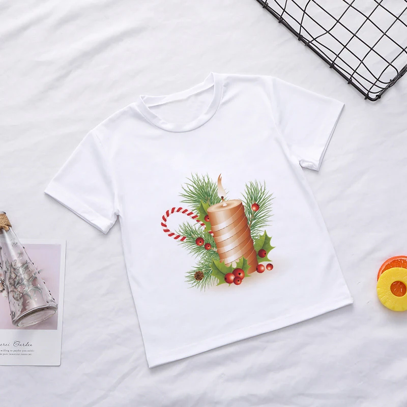 Забавная модная повседневная детская футболка с изображением новогодней елки для девочек детские футболки Kawaii для мальчиков корейский дизайн с круглым вырезом