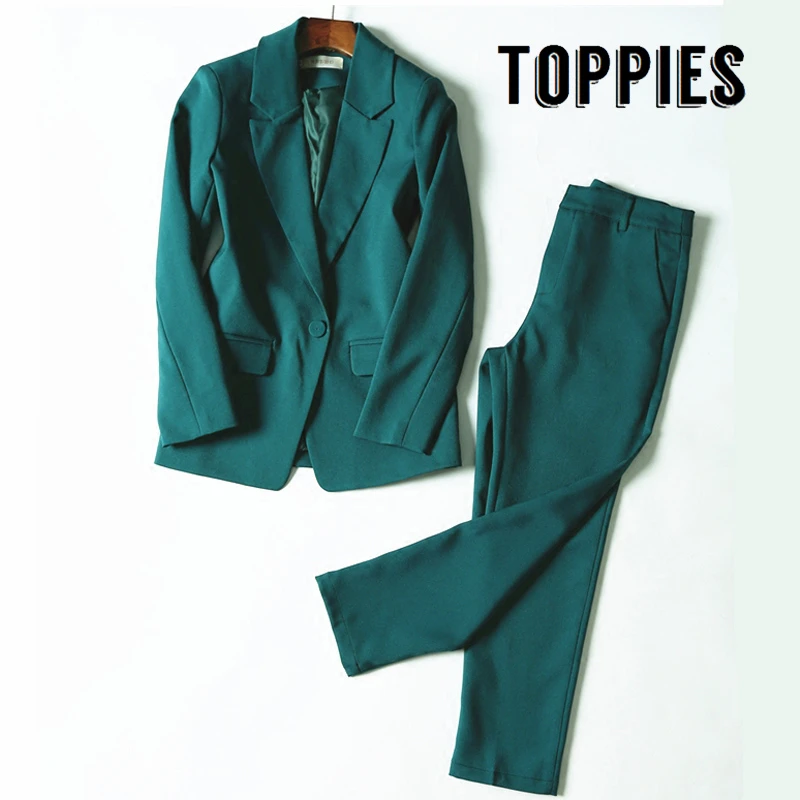 Корейский костюм, комплект, женский зеленый пиджак на одной пуговице, куртка, Осенний женский деловой комплект из двух предметов, прямые брюки с высокой талией