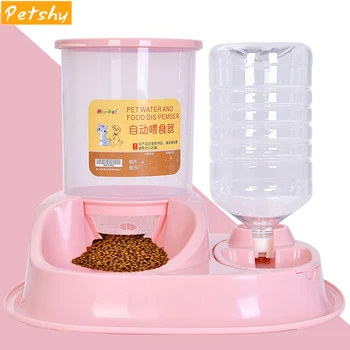 

Petshy Plastic Cat Double Bowls Automatic Cats Dog Water Food Feeder Detachable Dog Cat Water Fountain Cats Feeding Bowl Drinker