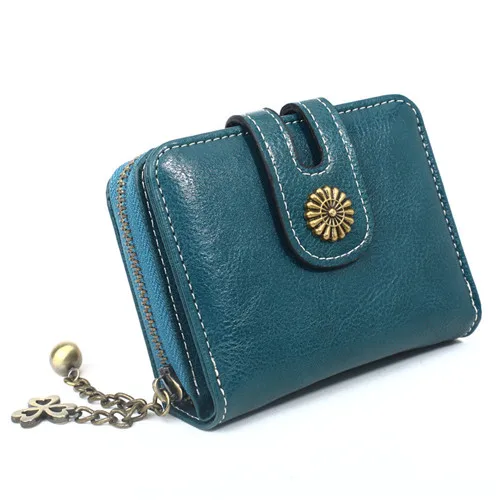 

Hot sale 2019 new oil wax leather retro women's small card wallet short three fold oily skin