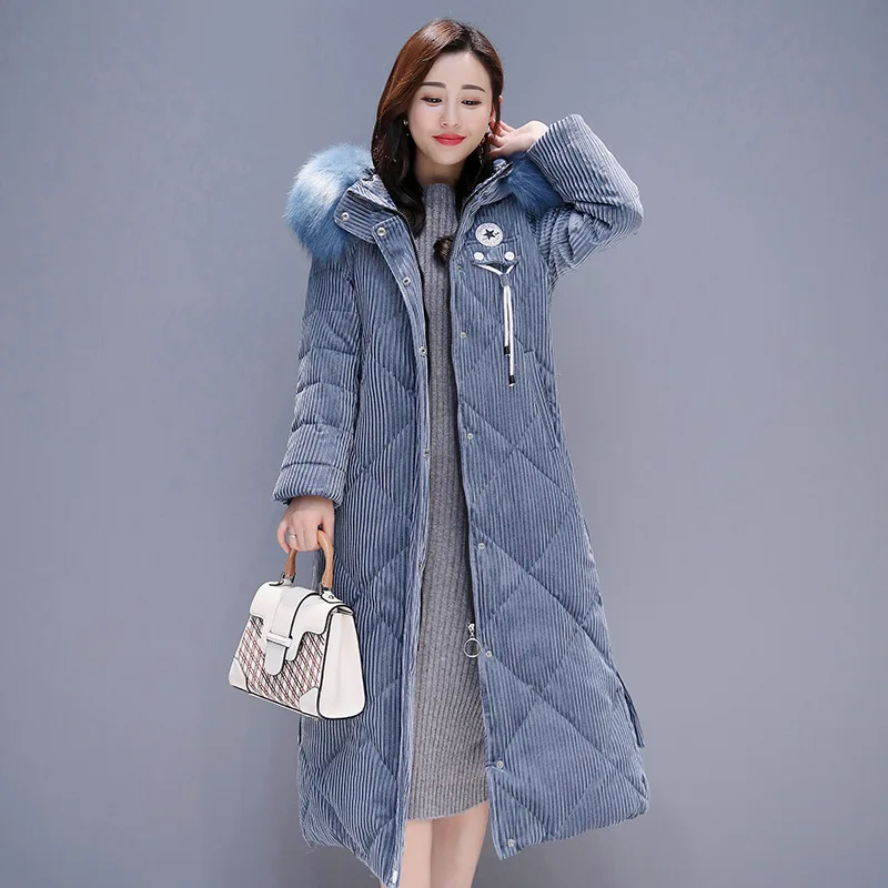 

2018 Winter New Style Thick down Jacket Cotton-padded Clothes Gold Velvet over-the-Knee Long Cotton-padded Jacket Coat Warm Cott