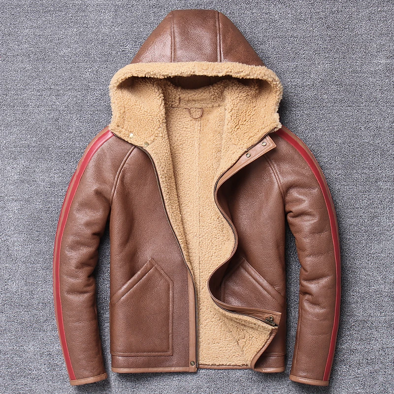 Warm Leather Jacket Mens Sheepskin Coat 