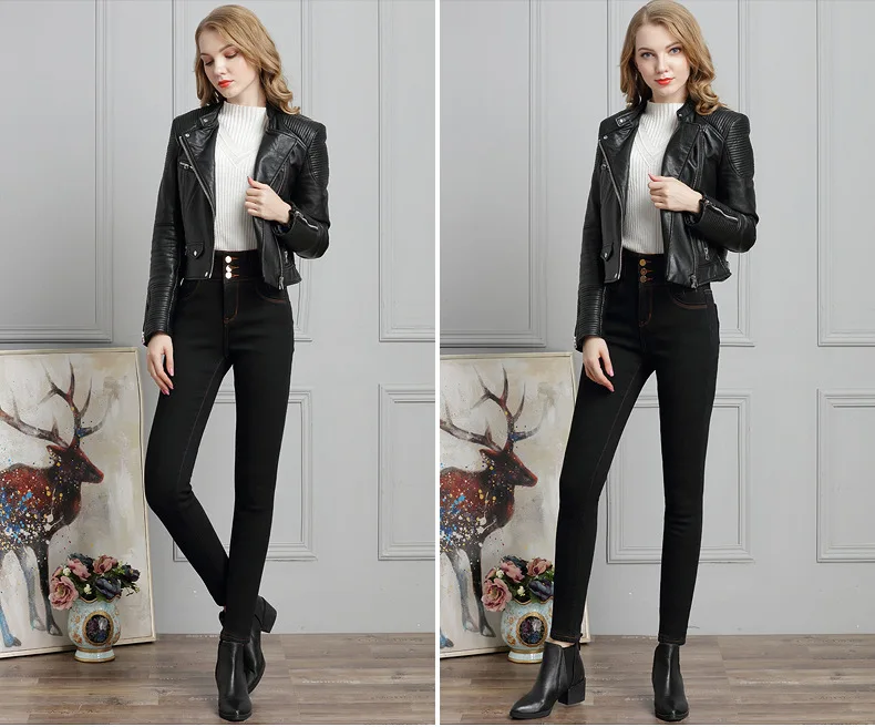 Новые зимние джинсы с бархатом для женщин, с высокой талией и толстыми тепловыми черными брюками, корейские трусики