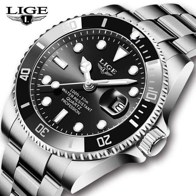 LIGE-Relógio de quartzo de luxo masculino com caixa, relógio de pulso comercial, impermeável, 30ATM, data relógio, marca superior, moda