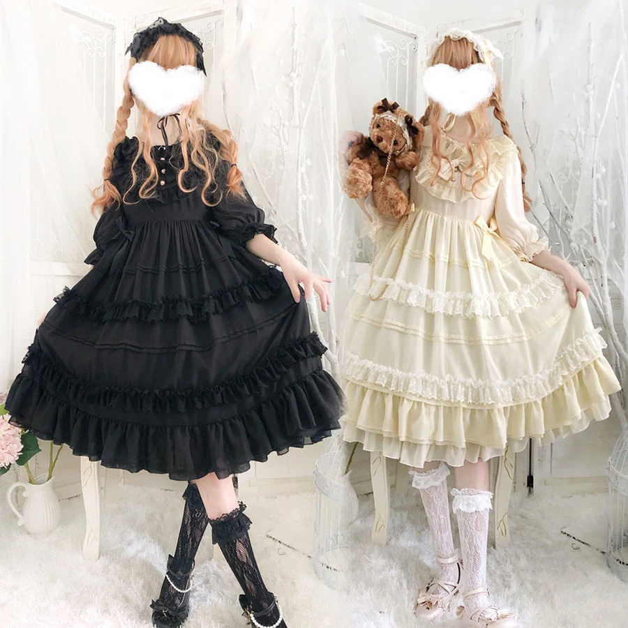 Japanese summer sweet lolita dress vintage high waist cute victorian dress kawaii girl gothic lolita op loli cosplay