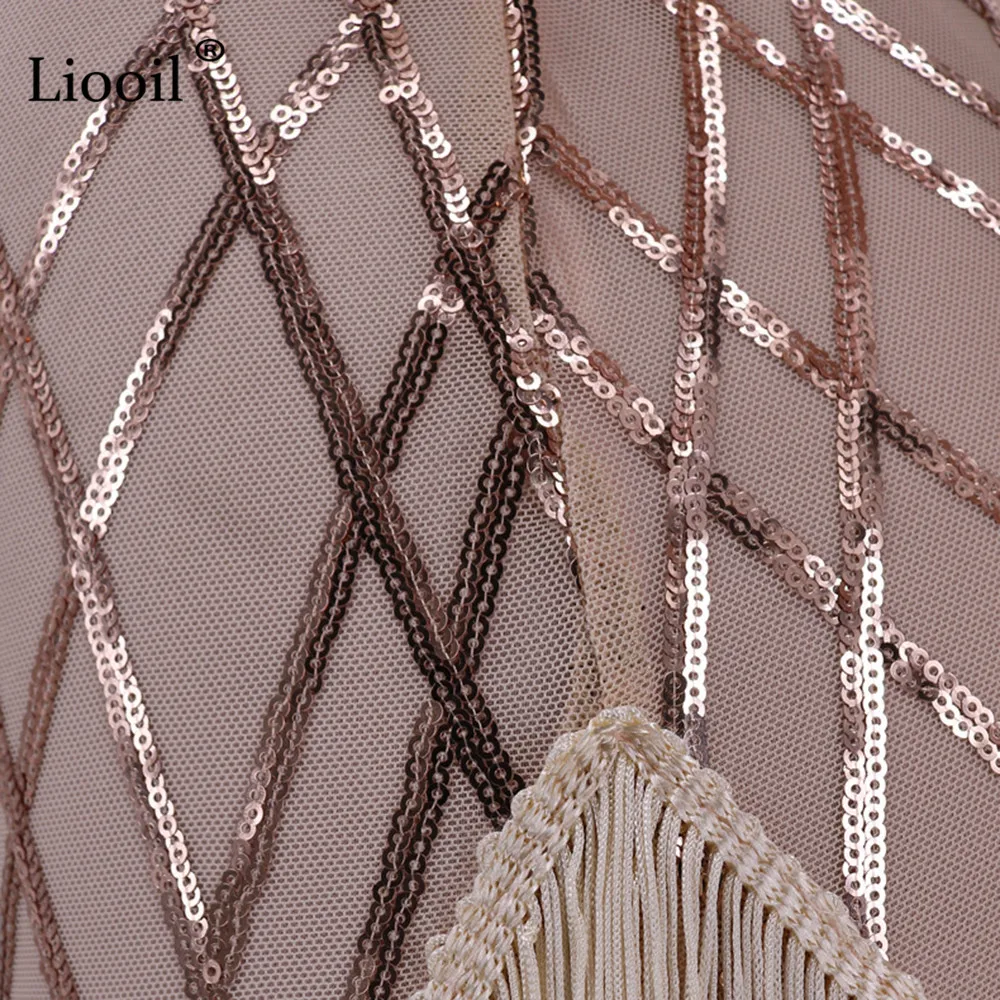 Liooil, сексуальное облегающее мини-платье с блестками, женская одежда, без рукавов, с круглым вырезом, с кисточками, облегающее платье для женщин, вечерние, для ночного клуба