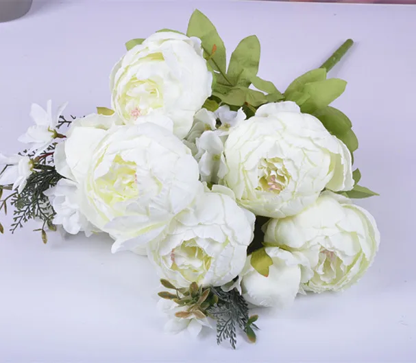 1 Bunch European Rose or Peony Artificial Flowers Party Silk fake Flowers Peonies For Wedding Decoration Home Hotel Decor Wreath - Цвет: light green white