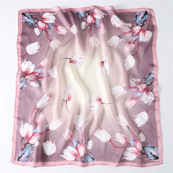 

2020 Floral Silk Neck Scarf for Women Print Hijab Female 70*70 Square Shawls and Wraps Scarves Foulard Kerchief Bandana