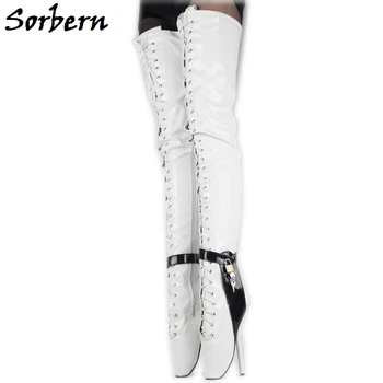 

Sorbern Woman Boots 18cm Extreme High Heel Sexy Over Knee Ballet Heels Black Thigh High Shoes fetish Padlocks Chain Crotch Boots