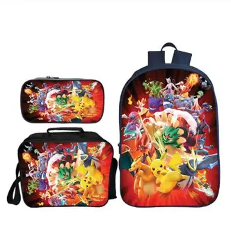 

New Arrivals 3 Pcs/Set Pokken Tournament School Backpack for Children Pikachu Casual School Bags for Boys and Girls Mochila Gift
