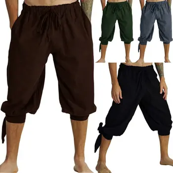 

New Men's Casual Harem Pants Linen Loose Cropped Pant Capri Oversize Men Male Casual Cargo Shorts Overall Short Pants Dropship