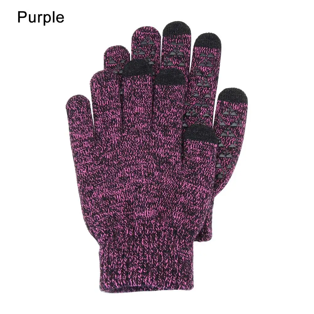 1 пара, мужские утолщенные вязаные перчатки для экрана телефона, мужские зимние осенние теплые шерстяные кашемировые однотонные перчатки, мужские перчатки, деловые перчатки - Цвет: purple 5