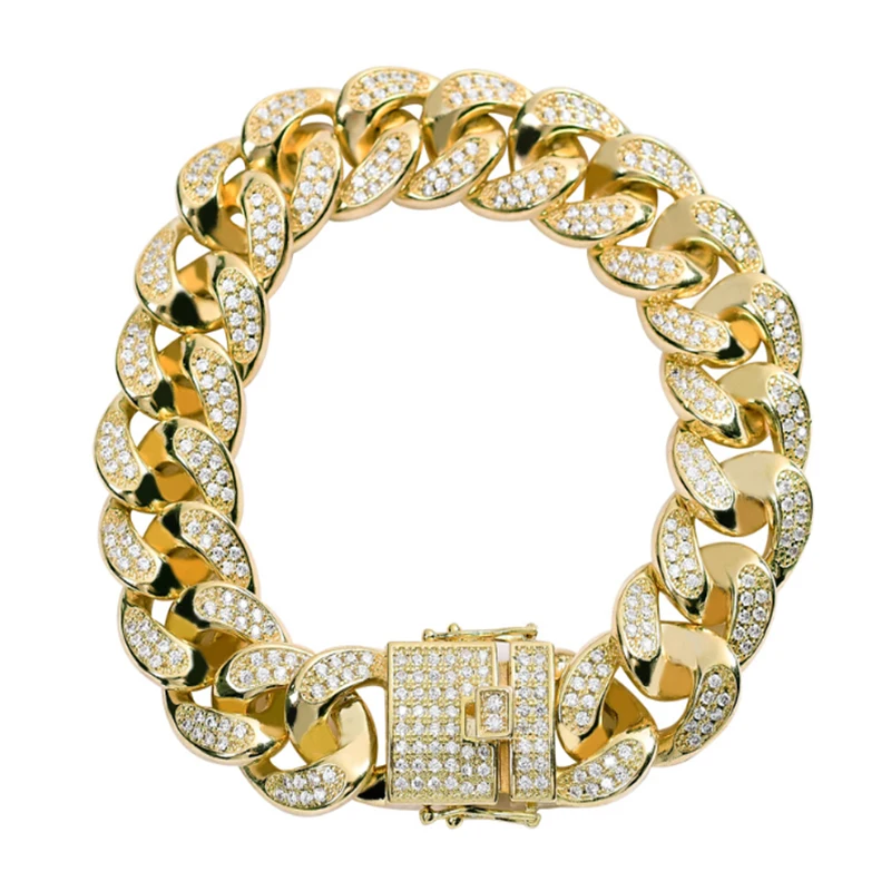 Новинка, хит, стразы, браслет для мужчин, имитация скалы, кубинский браслет, 8 дюймов, мозаичный циркон, золото, серебро, Купер, мужская мода