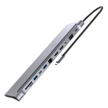 

Type-C HUB VGA RJ45 USB-C 3.5mm Adapters USB3.0 USB2.0 2 HDMI Office Caring Computer Supplies for Laptop Notebook