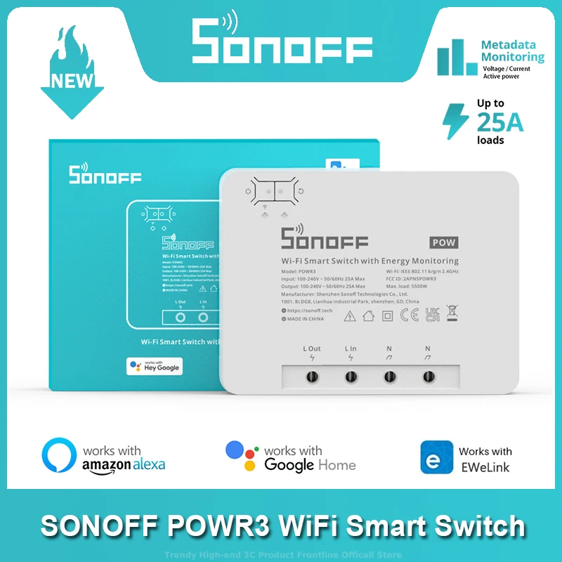 Смарт-переключатель SONOFF POW R3 с поддержкой Wi-Fi 25 А 5500 Вт | Электроника