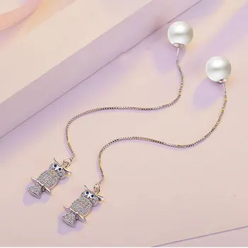 

Fashion Zirconia Owl Shaped Long Tassel Earrings Pearl Drop Earrings For Women Party Jewelry Wholesale S-E392