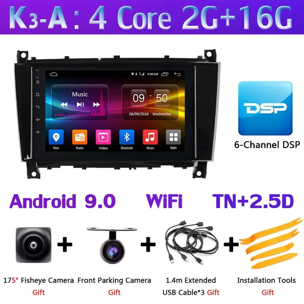 K3-A 360 ° панорамная камера Автомобильный плеер Android 9,0 8Core 4+ 64G CarPlay DSP SPDIF gps радио для Mercedes Benz C/CLC/CLK W209 W203 W219 - Цвет: K3-A
