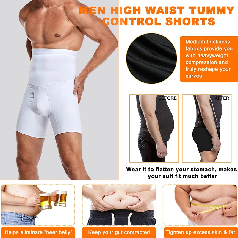 Men's Fitness Tummy Control Shorts High Waist Slimming Compression Underwear Body Shaper Seamless Belly Girdle Boxer Briefs Gym