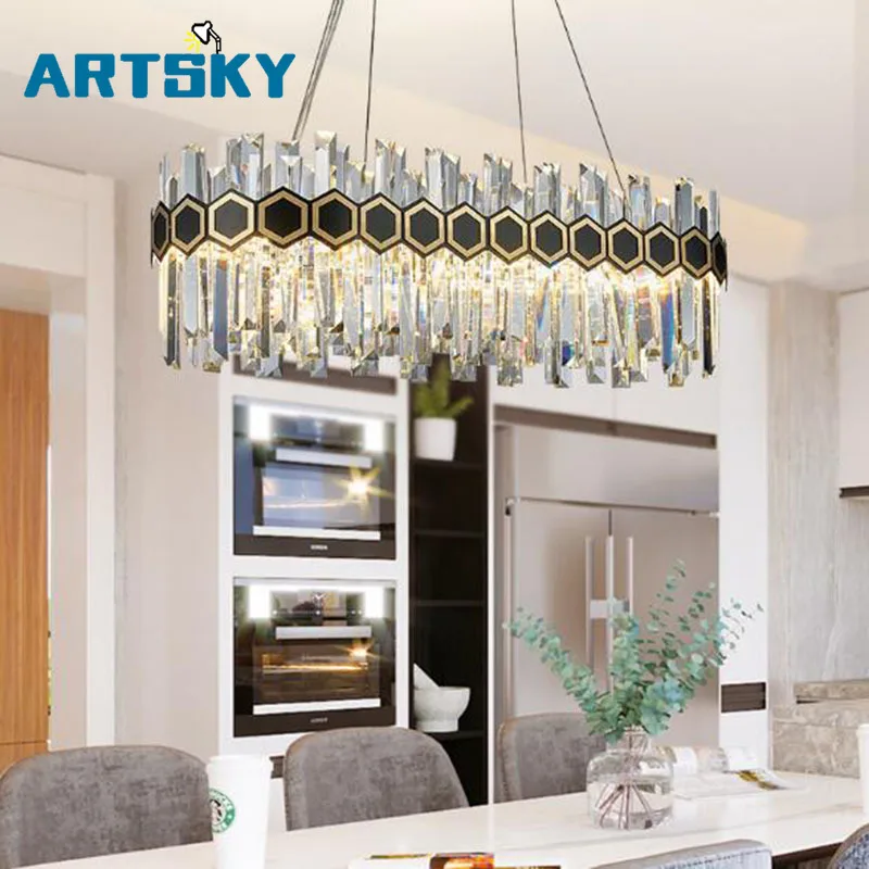 

Modern Oval Crystal Chandelier Lighting For living room LED Restaurant Light Luxury Kitchen Island Cabinet Chandeliers Fixtures