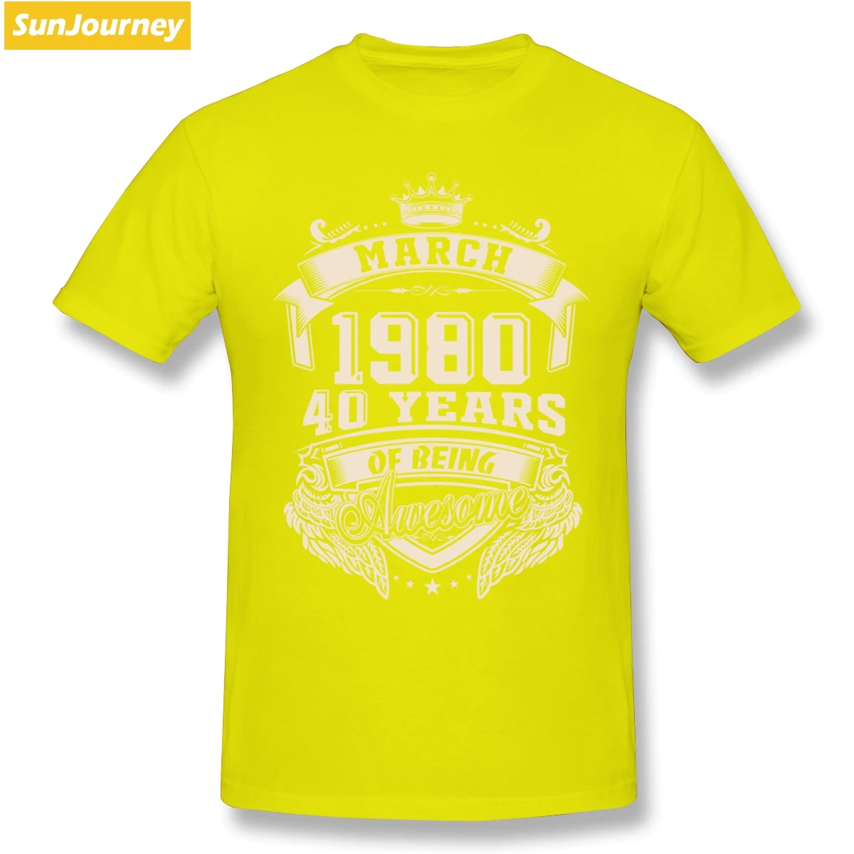Born In March 1980 40 Years Of Being Awesome футболки большого размера из хлопка с круглым вырезом и коротким рукавом мужские рубашки - Цвет: Цвет: желтый