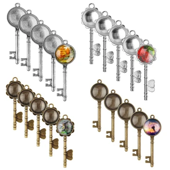 

20 Pcs Vintage Skeleton Keys Pendant Trays With 20 Pieces Glass e Tiles Cabochon, Pendant Bezel Blank For Crafting Diy Jewelr