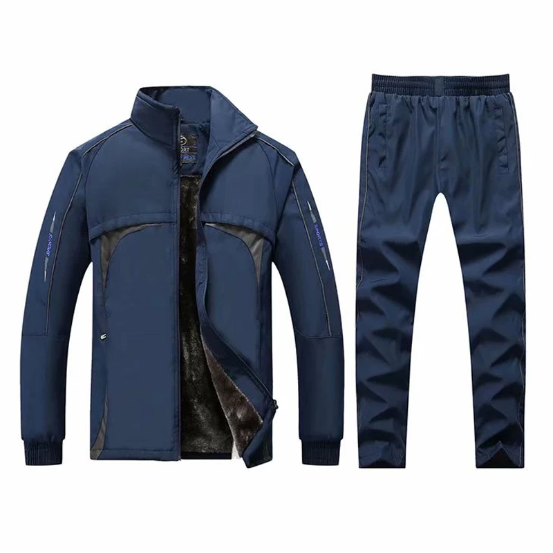 두꺼운 운동복 세트 남자 겨울 tracksuit 양털 따뜻한 스포츠 정장 폴리 에스터 windproof 휘트니스 세트 열 체육관 조깅 의류