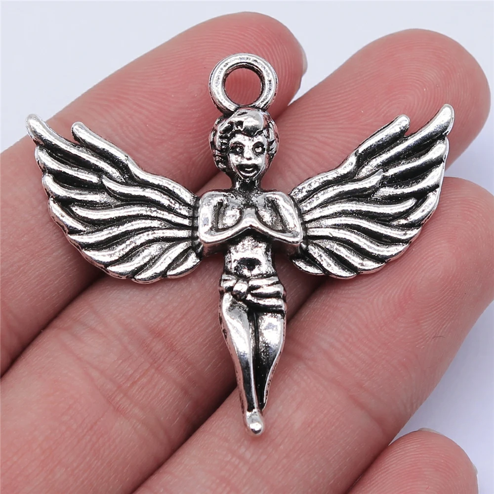 

Wholesale 20pcs/bag 41x44mm Angel With Wings Pendant Charms Wholesale Antique Silver Color Zinc Alloy Jewelry Findings