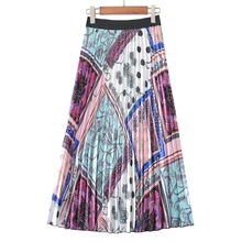 Qooth Женская длинная юбка летние юбки осень Роскошная клетчатая плиссированная юбка с высокой талией в клетку Новинка Saia QH2141