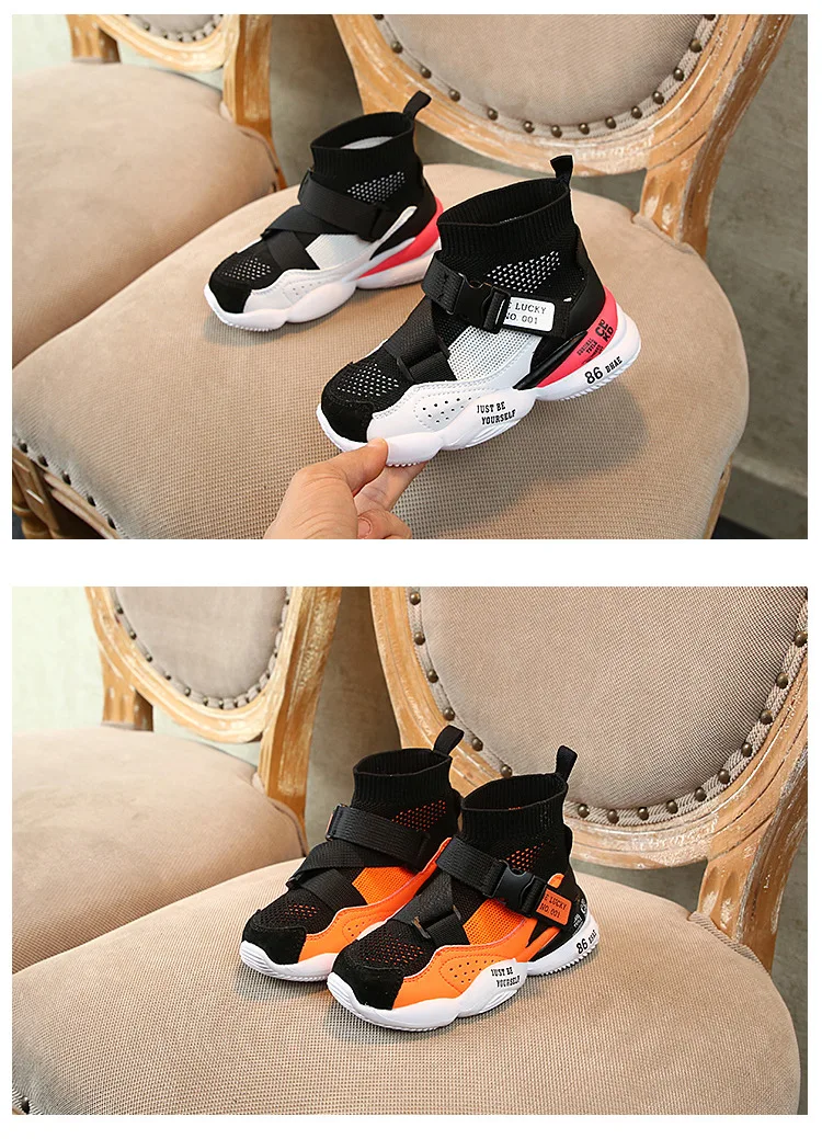 Spring Girls Boys High Top Slip-On Ribbon Buckle Sneakers Toddler/Little/Big Kid Lightweight Trainers Children Casual Shoes