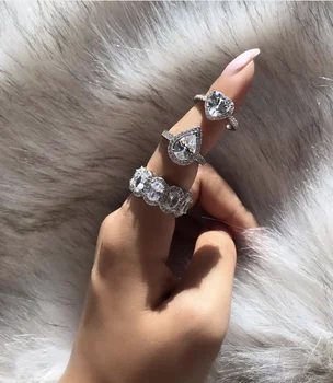 

New 925 Sterling Silver ring finger Three styles Square drop Heart Diamond Wedding Engagement Cocktail Rings for Women Jewelry