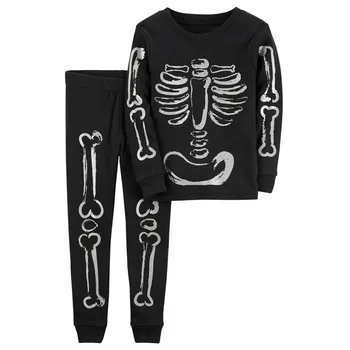 

Spring Autumn Toddler Pajamas Kids Pajama Set Baby Boy Pajamas Long Sleeve Top + Trousers Skeleton Halloween Style 2-6y