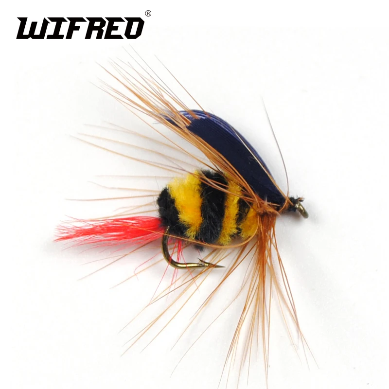 Wifreo 8PCS Size10 Black &amp Yellow Bumble Bee Fly Fishing Bass Trout Insect Lure Dry Flies Nymph Angling | Спорт и развлечения