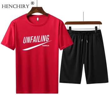 

HENCHIRY Summer Men's Shorts Casual Suit Sportswear Tracksuit Men Set Youth Breathable Letter Printed Sportswear Male Sweatshirt