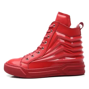 

High 2020 New Men Top Hip Hop Genuine Leather Trainer Sneakers Street Dancing Footwear Male Lace Up Skateboard Shoes Red