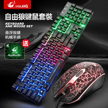 

Free Wolf T11 English Keyboard Shining Keyboard and Mouse Set Desktop PC Game Machinery Handfeel