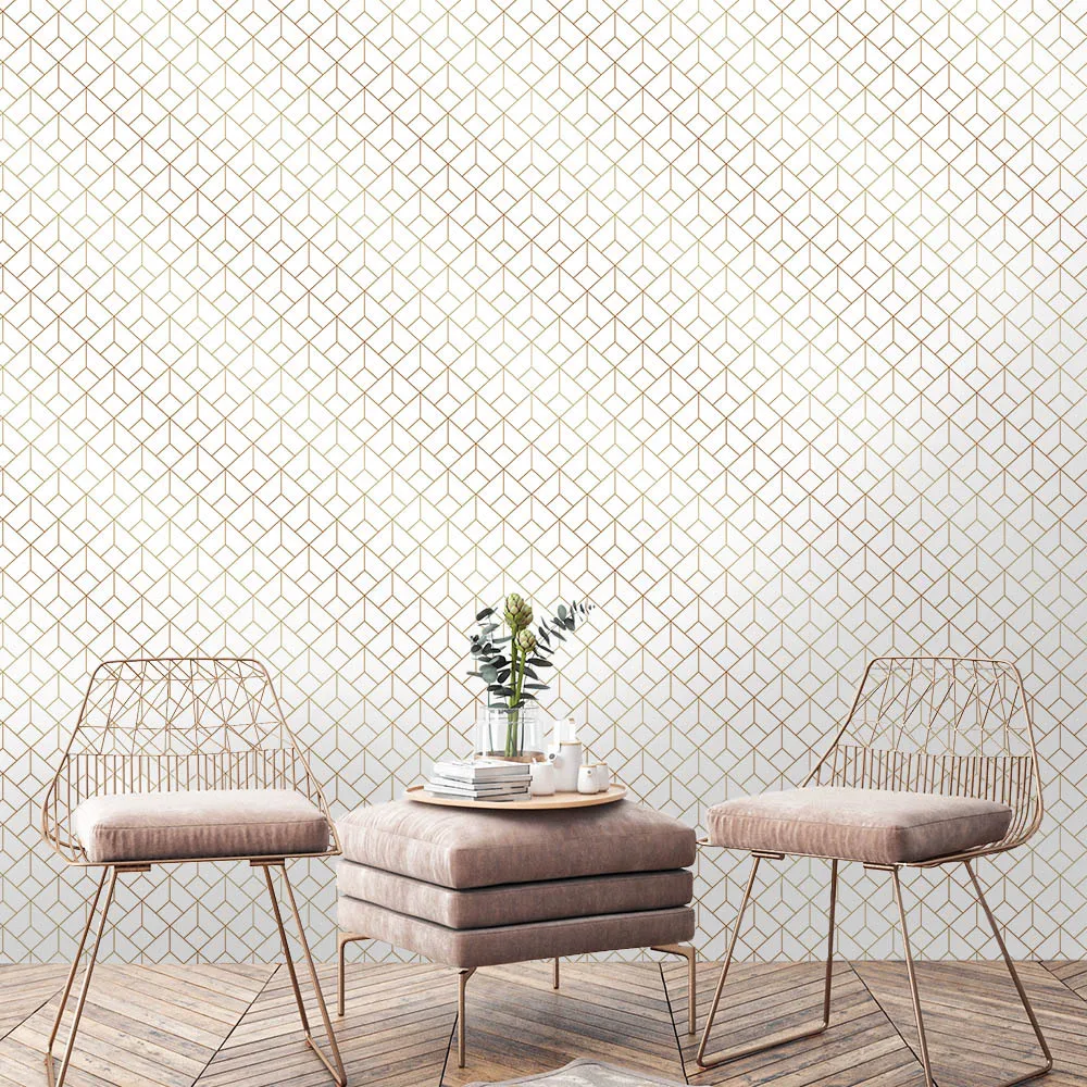 White and Gold Trellis Wallpaper Peel and Stick Contact Paper  Abstract Geometric Grid Self Adhesive Prepasted Wallpaper