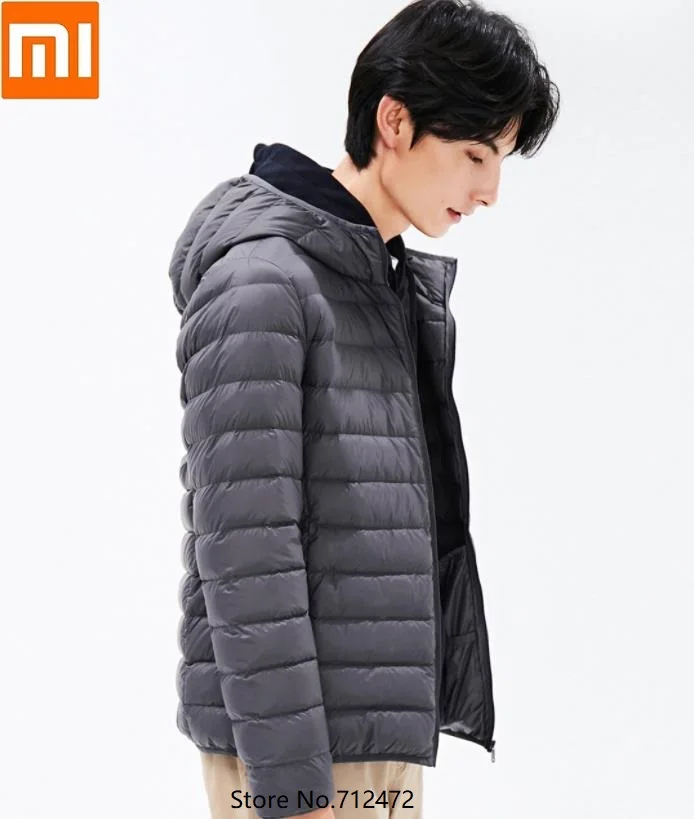 Xiaomi Мужской приталенный теплый пуховик с капюшоном для хранения тепла зимняя портативность 90% белый утиный пух Мужское пальто со стоячим воротником