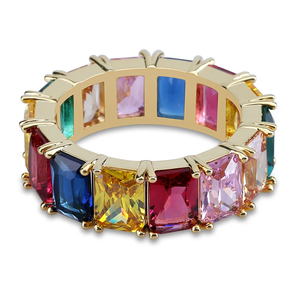 7 стилей изысканное Радужное кольцо цвет ful многоцветный Цирконий вечность площадь багет золотой перстень для женщин женские ювелирные изделия аксессуар