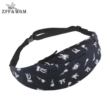 

ZFF&WGm 3D Print Belt Bag Women Luxury Vintage Fanny Pack For Women Luxury Brand Black Zipper Hip Bag Men