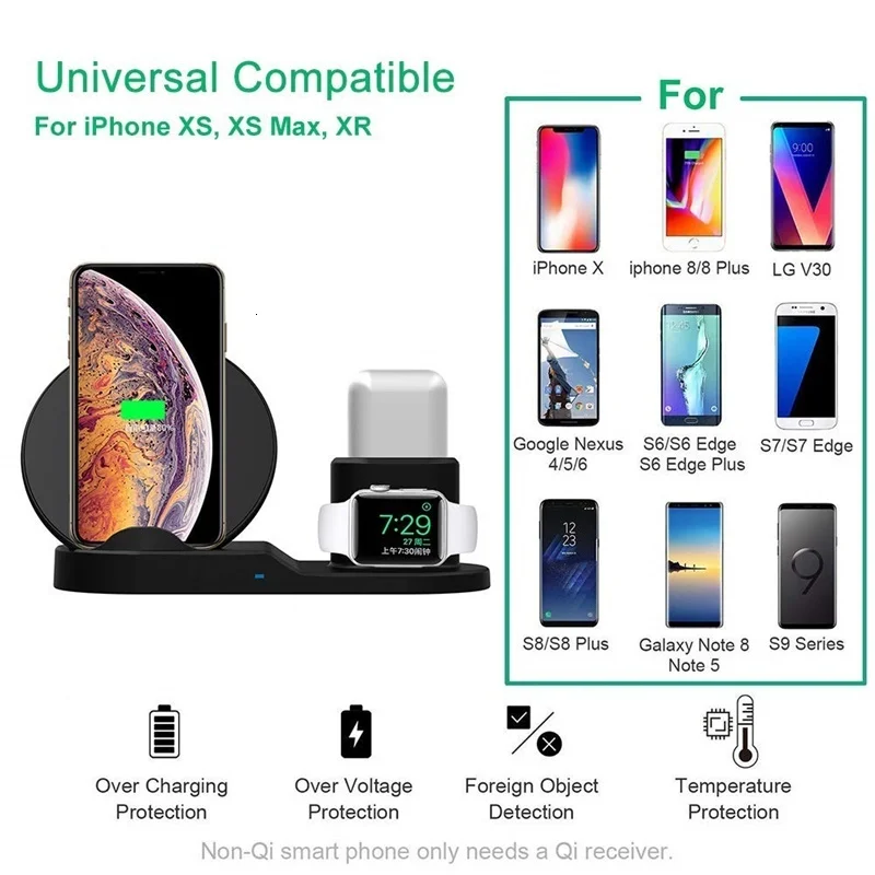 Быстрое беспроводное зарядное устройство 3 в 1 подставка для iPhone 11 samsung S10 Note 10 Xiaomi huawei Qi зарядная станция для Apple Watch AirPods