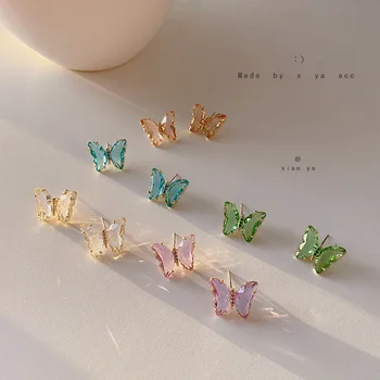 

Shiny Side New Fashion Brand Jewelry Candy Color Glass Stud Earrings for Women Simple Style Elegant Butterfly Earrings
