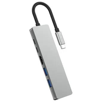 

Six In One Sliver Type-C Dock Multifunctional Notebook Expansion Usb-C To Hdmi Hub Aluminum Alloy Hub