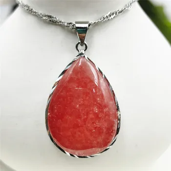 

Genuine Natural Red Ice Rhodochrosite Gemstone Heart Love Pendant 25x18mm Gemstone Women Necklace Jewelry Fashion Stone AAAAA