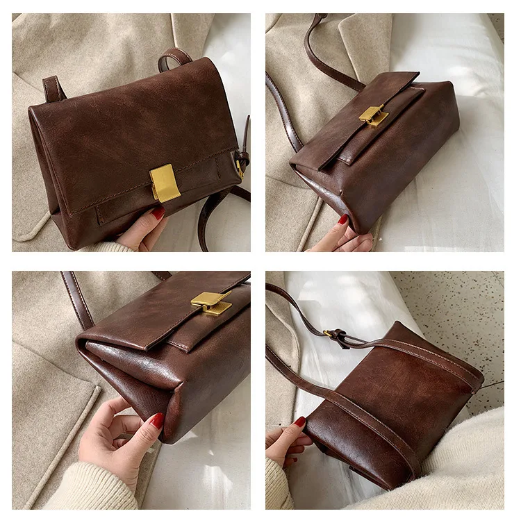 

2019 Winter New Style WOMEN'S Bag Retro Shoulder Bag Solid Color Lock Clutch Shoulder WOMEN'S Bag