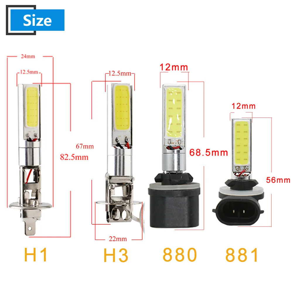 Светодиодная лампа 12 В постоянного тока белая H1 H3 880 881 h27 COB 24 SMD 360 лм светодиодные