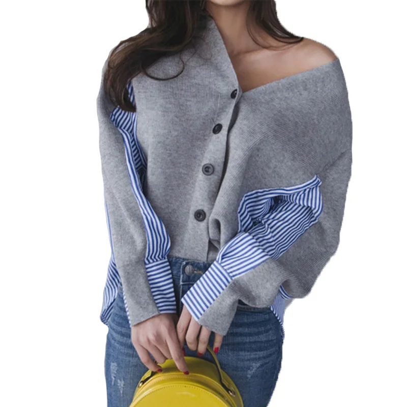 Autumn Winter 2019 New V-neck Ladies Sweater Stripes Loose Wild Women Clothing Korean Style Women Sweater